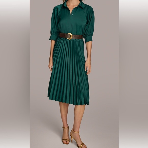 DONNA KARAN NWT Elegant Green Pleated Dress - Picture 1 of 9